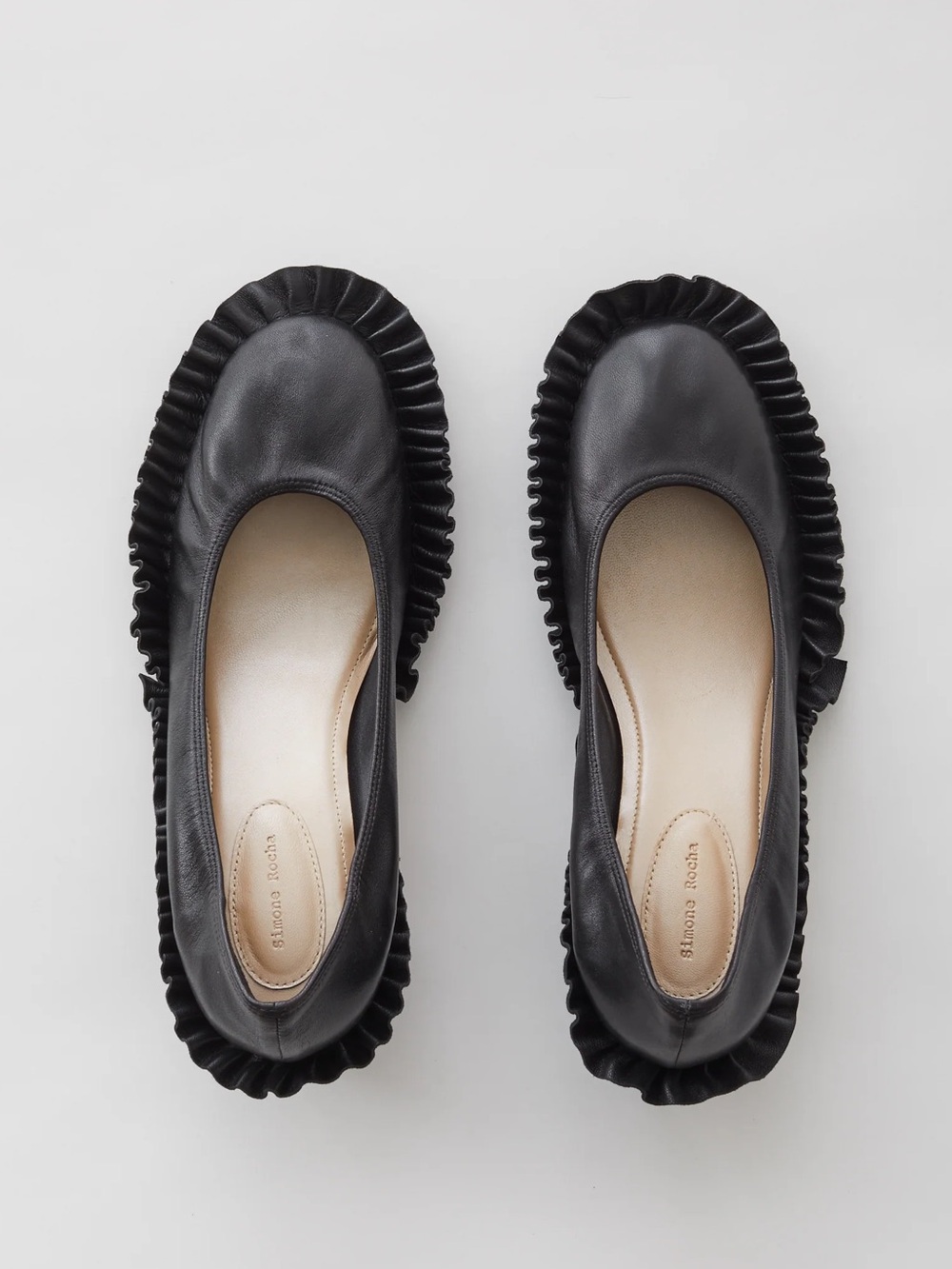 Simone Rocha Black Leather Frilled Trim Around The Edge Flats Size 37 Size 7